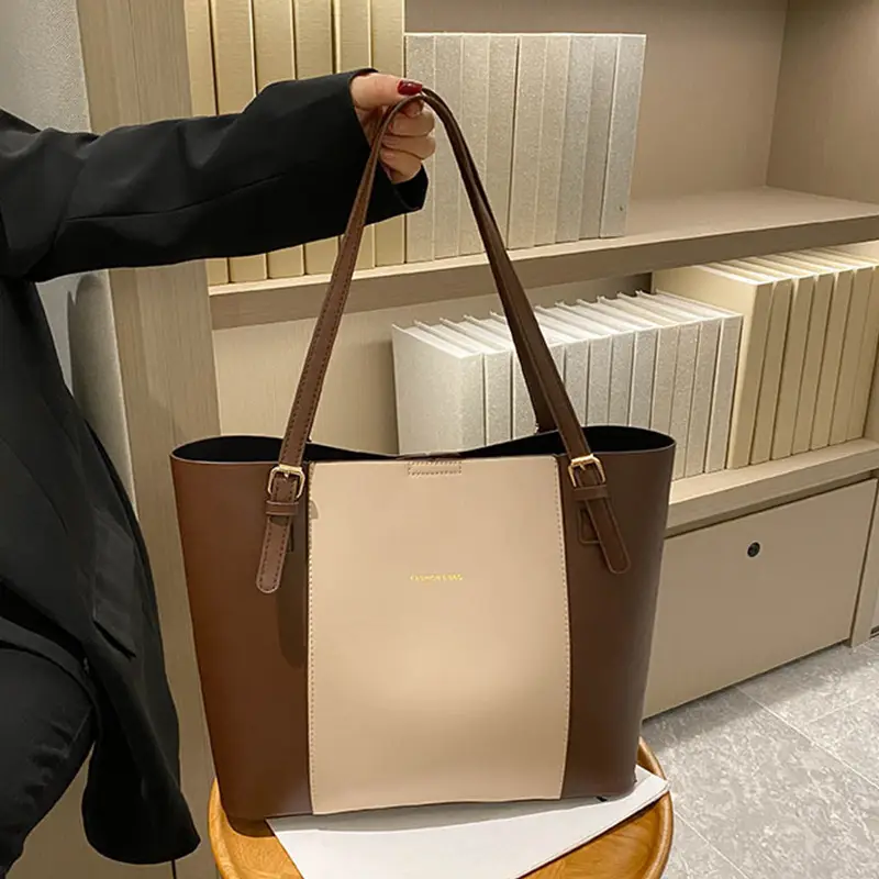 Two-Tone Leather Tote Bag