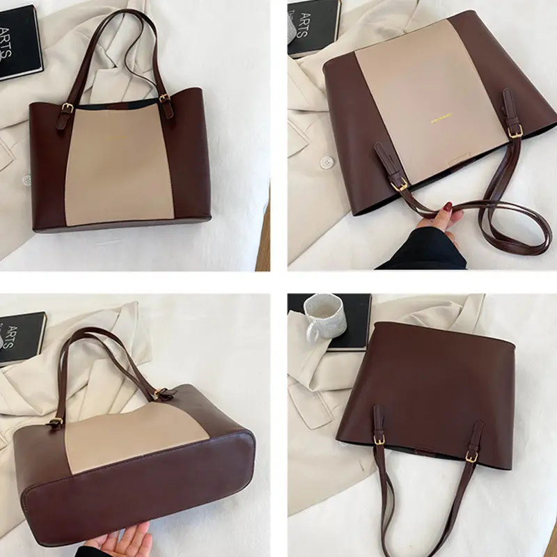 Two-Tone Leather Tote Bag