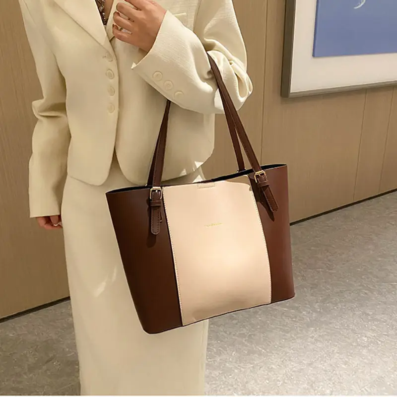 Two-Tone Leather Tote Bag