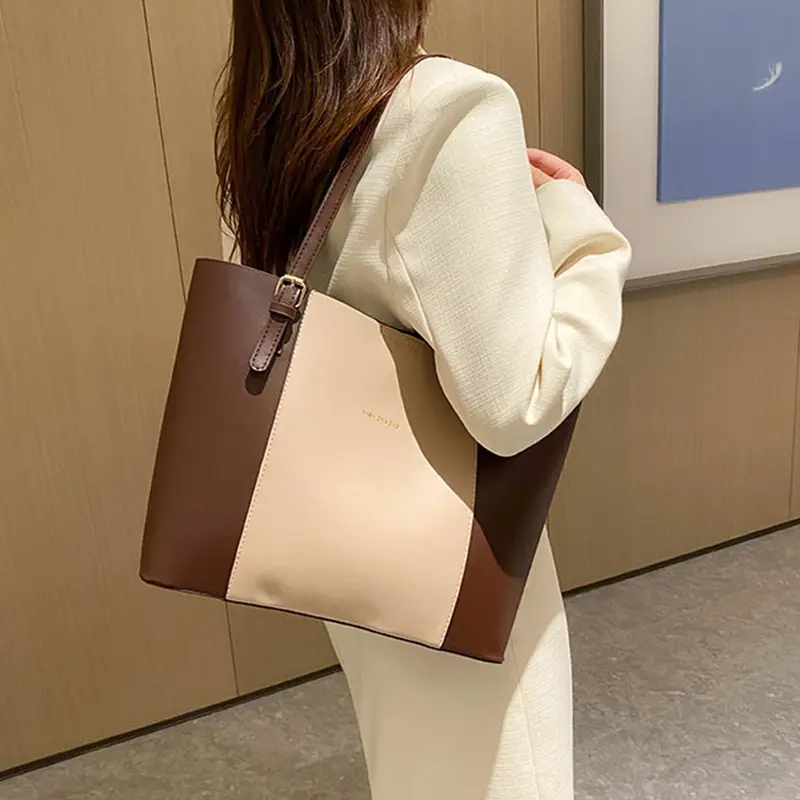 Two-Tone Leather Tote Bag