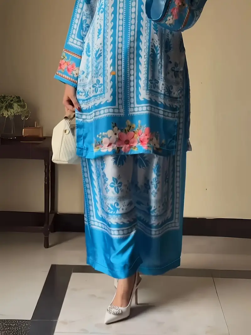 Blue Floral printed cotton 2 piece