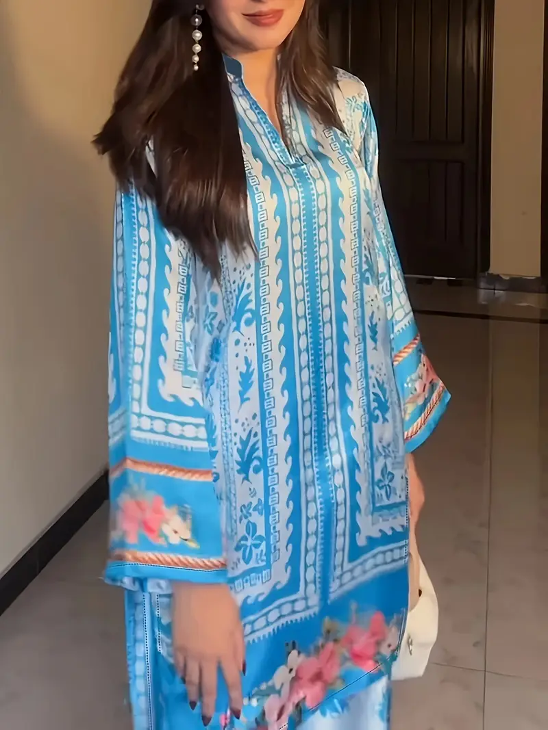 Blue Floral printed cotton 2 piece