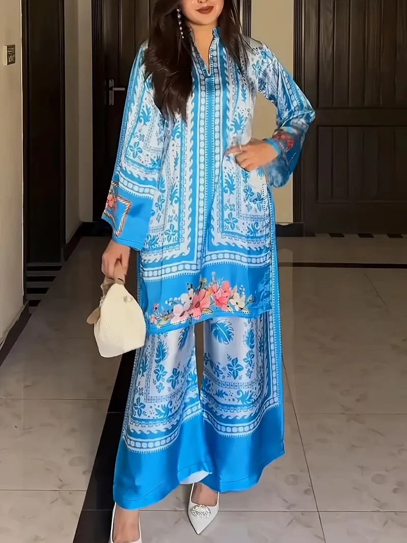 Blue Floral printed cotton 2 piece