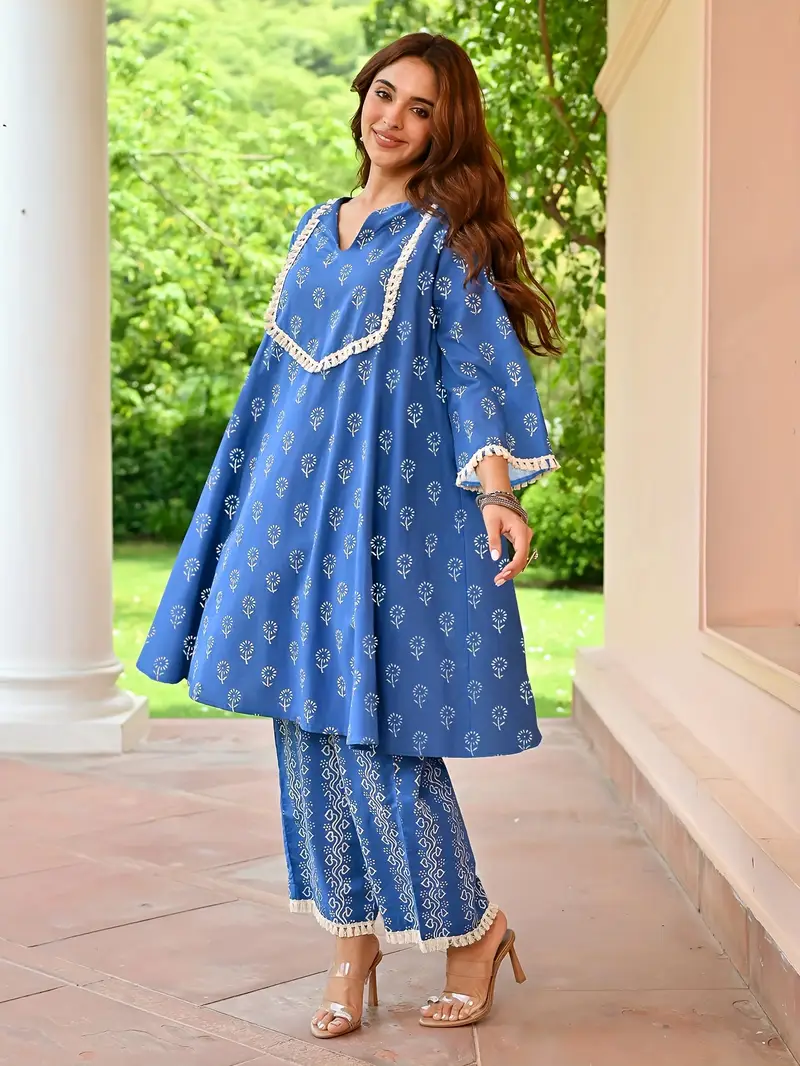 Eshmal Blue print frock set