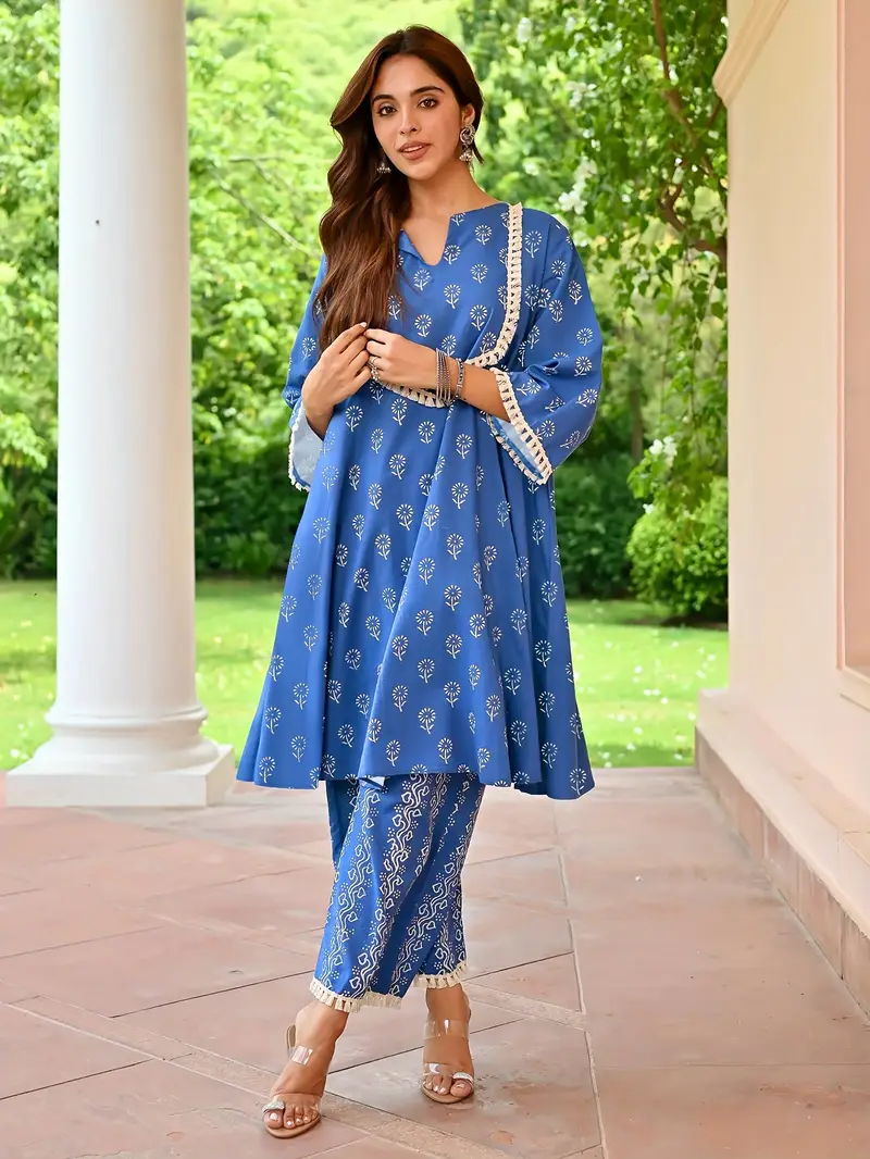 Eshmal Blue print frock set