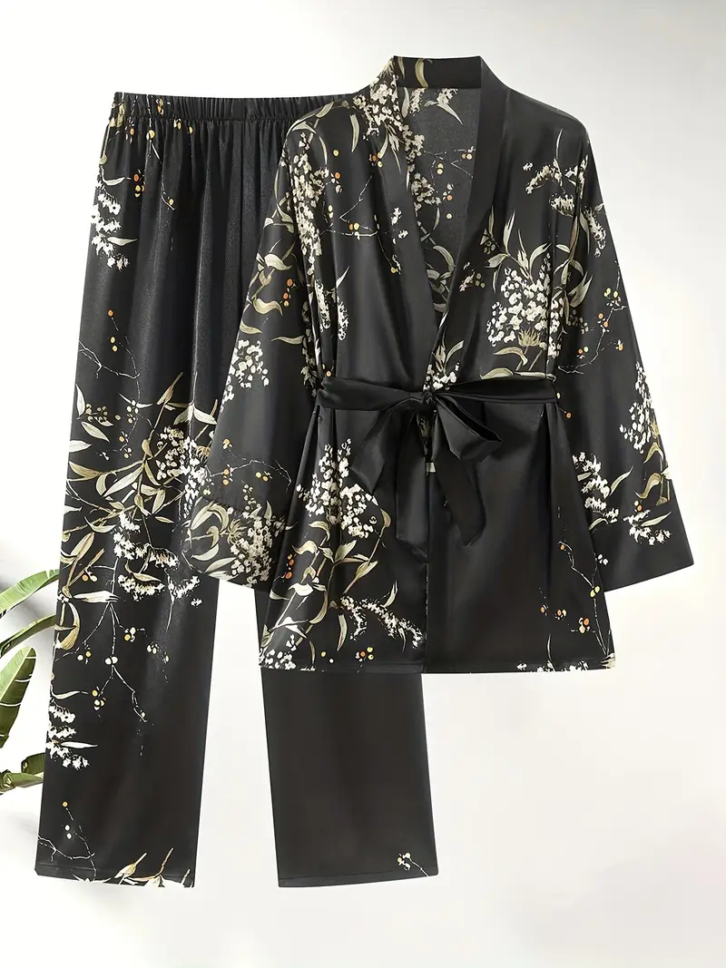 Floral Black Pajama Set