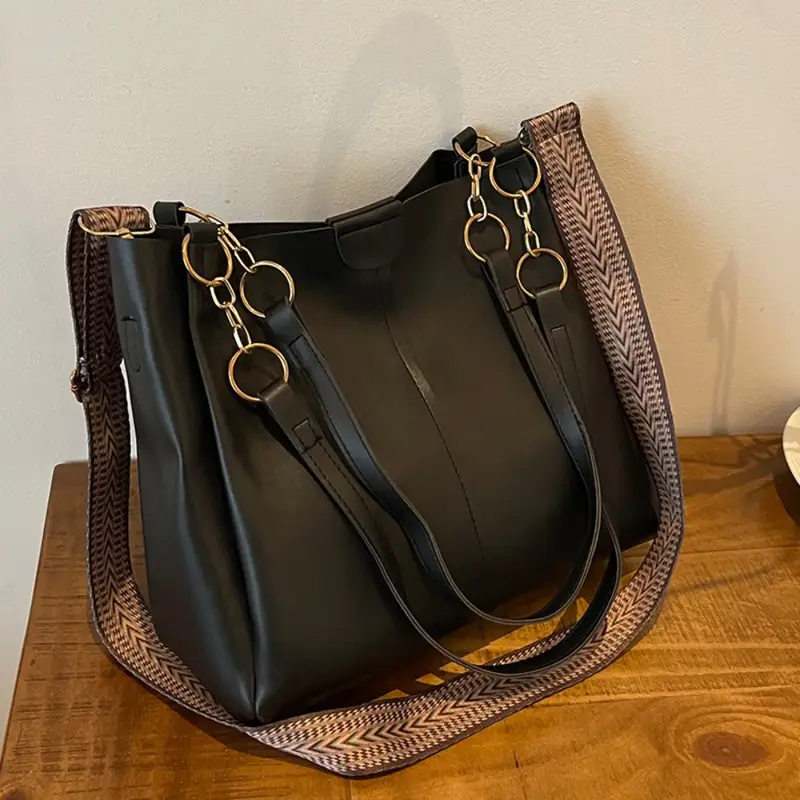 Black Leather Handbag Set