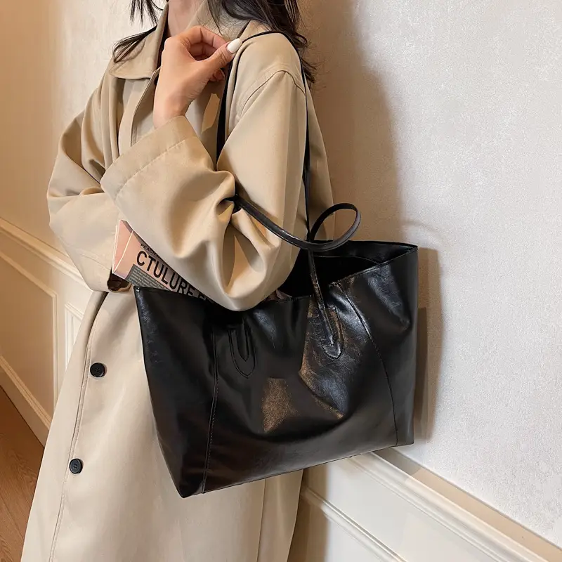 Black Leather Tote Bag