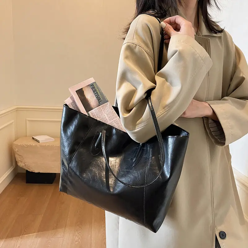 Black Leather Tote Bag