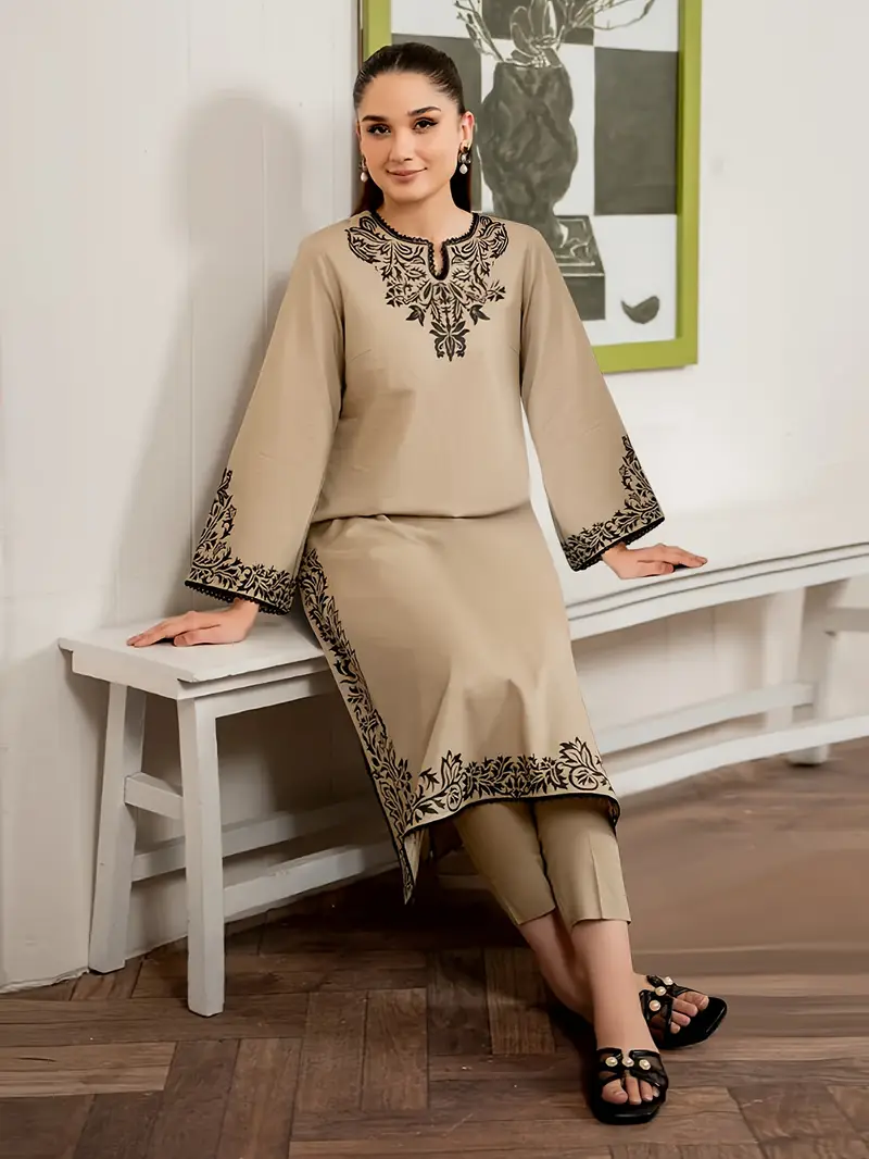 Embroidered Beige Capri Shirt