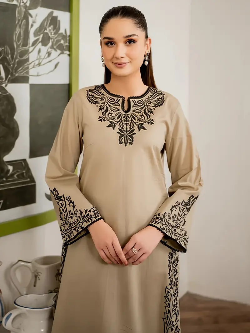 Embroidered Beige Capri Shirt