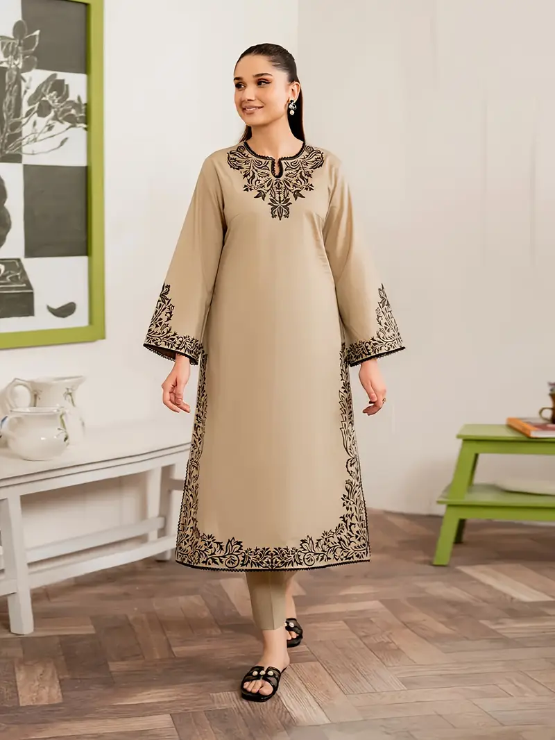 Embroidered Beige Capri Shirt