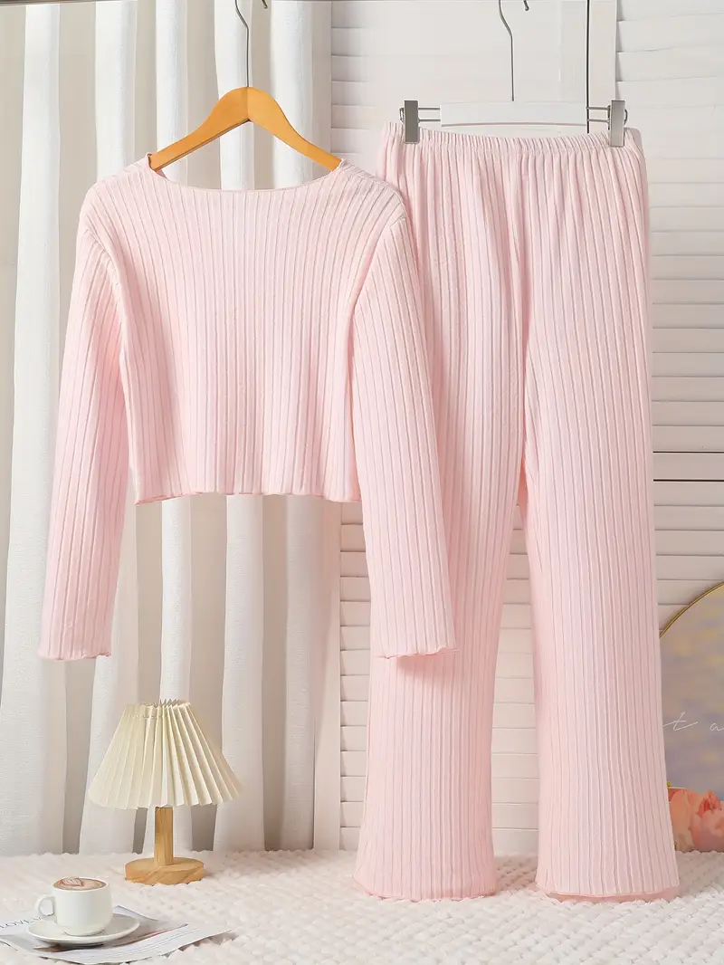 Pink Ribbed Pajama Set