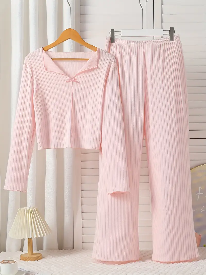 Pink Ribbed Pajama Set