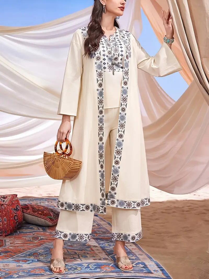 Embroidered Long Sleeve white Kaftan