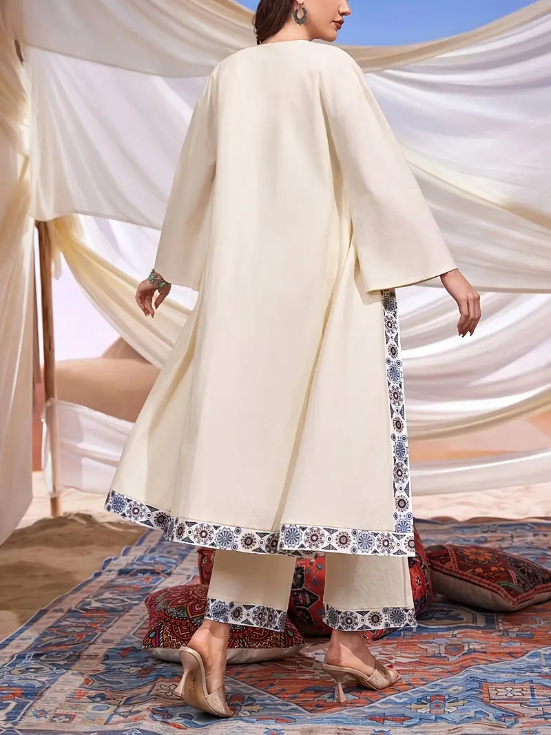 Embroidered Long Sleeve white Kaftan