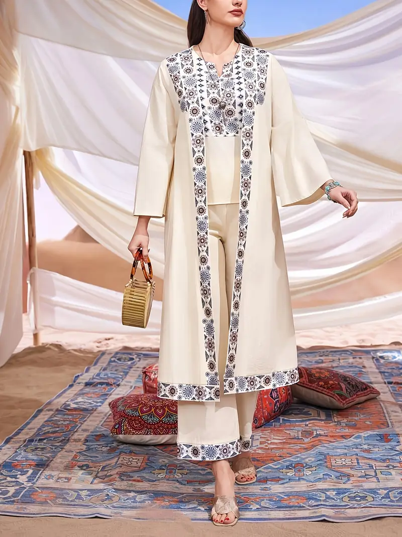 Embroidered Long Sleeve white Kaftan
