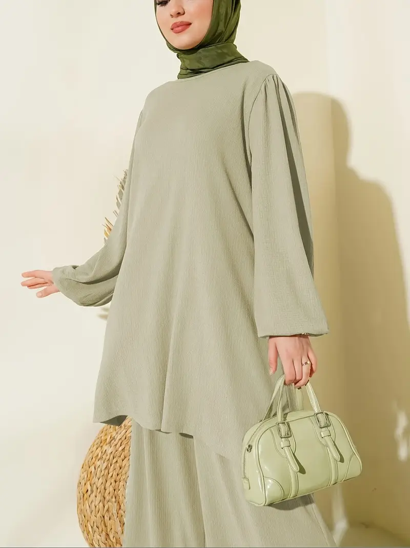 Elegant Long light mint Sleeve Tunic Set