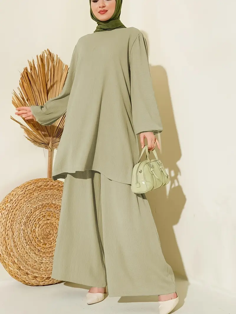 Elegant Long light mint Sleeve Tunic Set