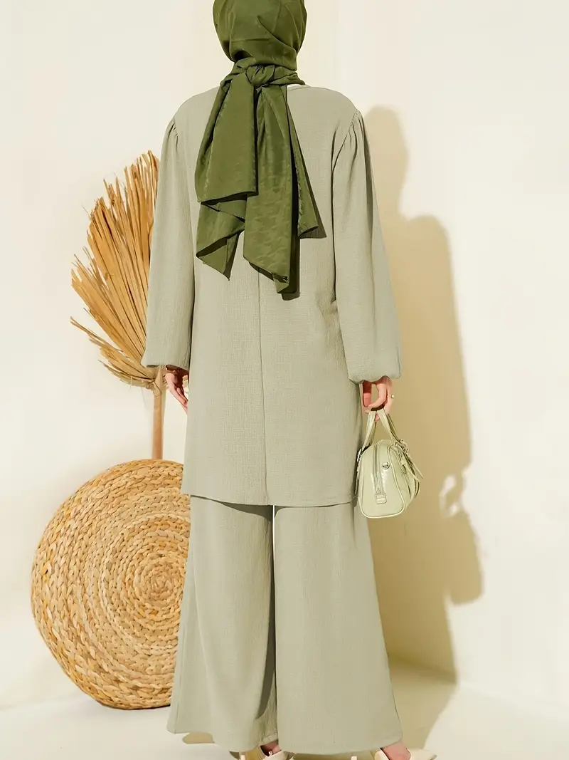 Elegant Long light mint Sleeve Tunic Set