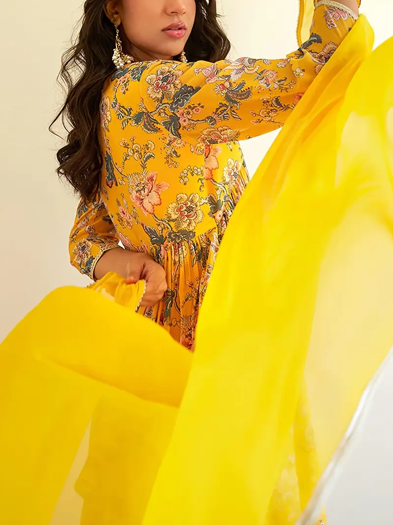 RANGREZ Floral Yellow Kurta Set