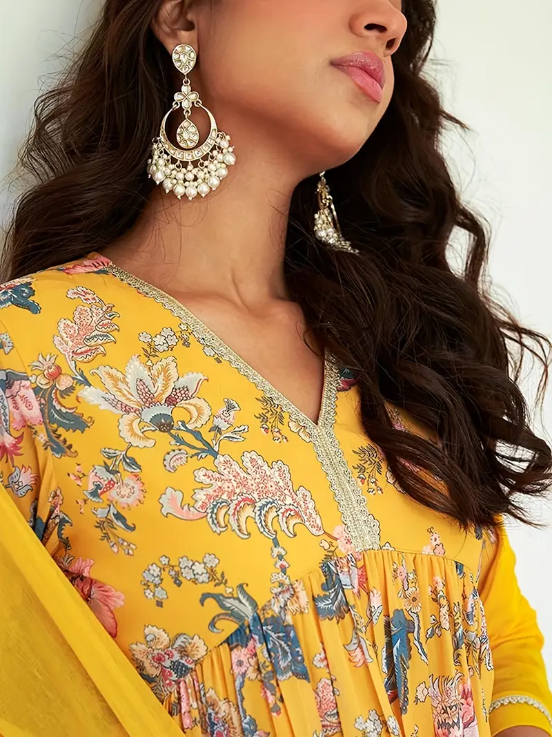 RANGREZ Floral Yellow Kurta Set