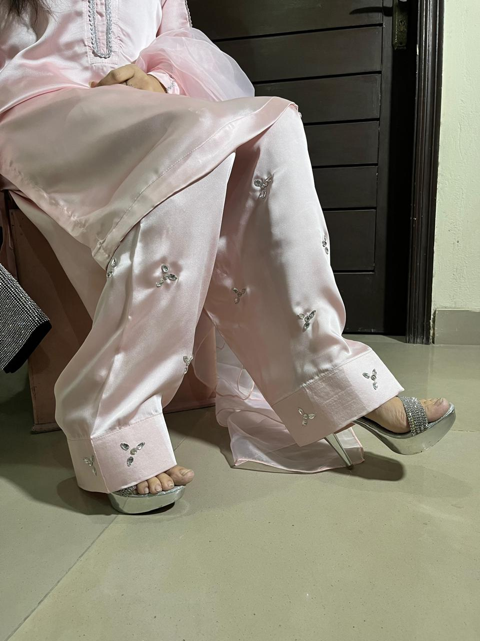 Sky Pink Silk Farshi Shalwar