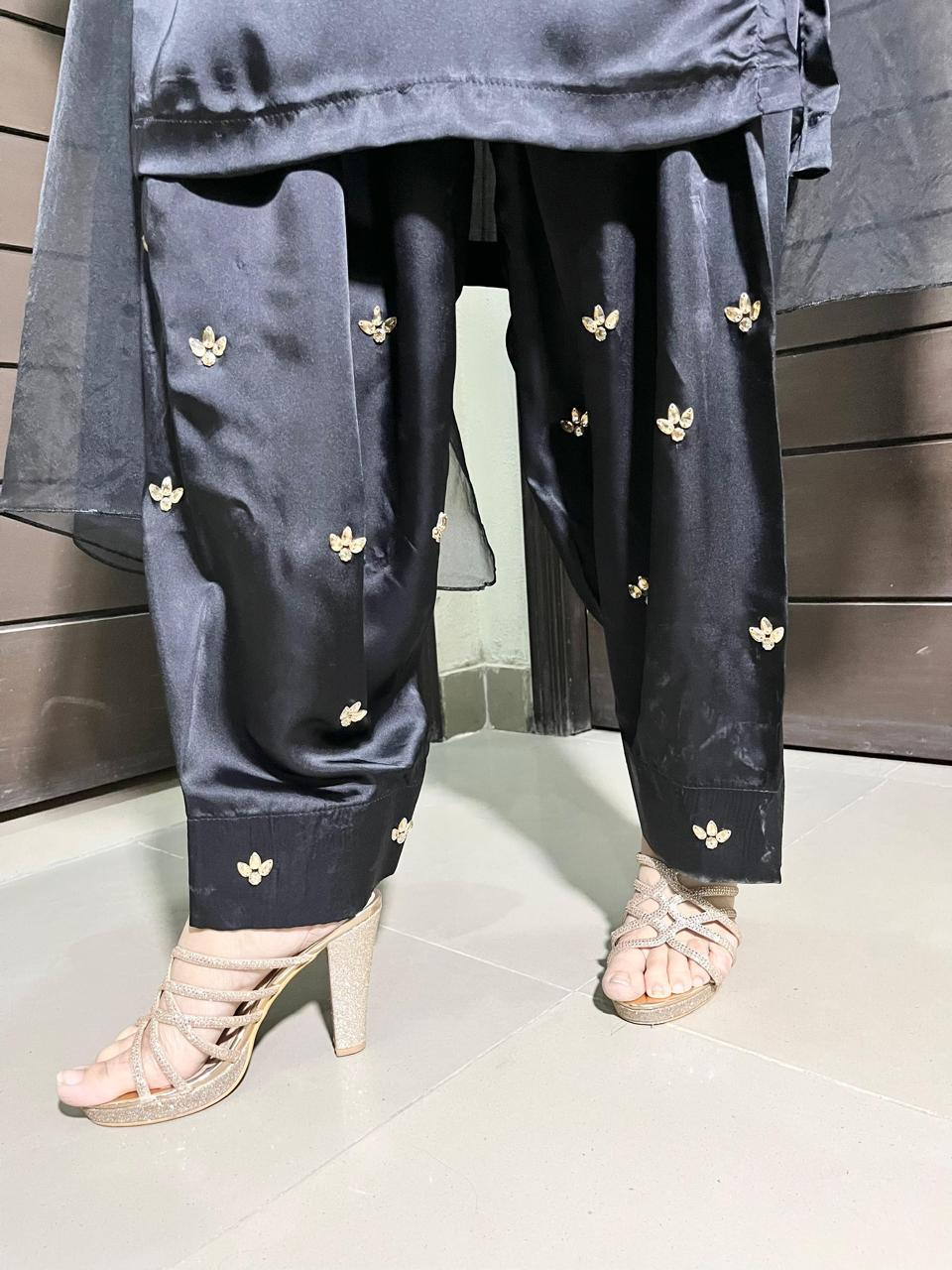 Black silk Farshi Shalwar