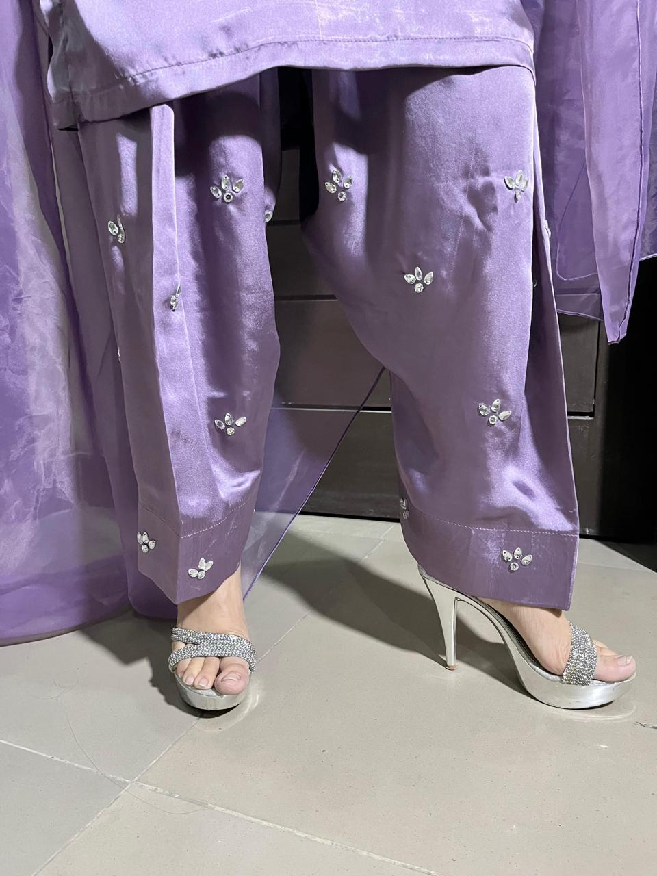 Light Purple Stone Embellish Farshi Shalwar