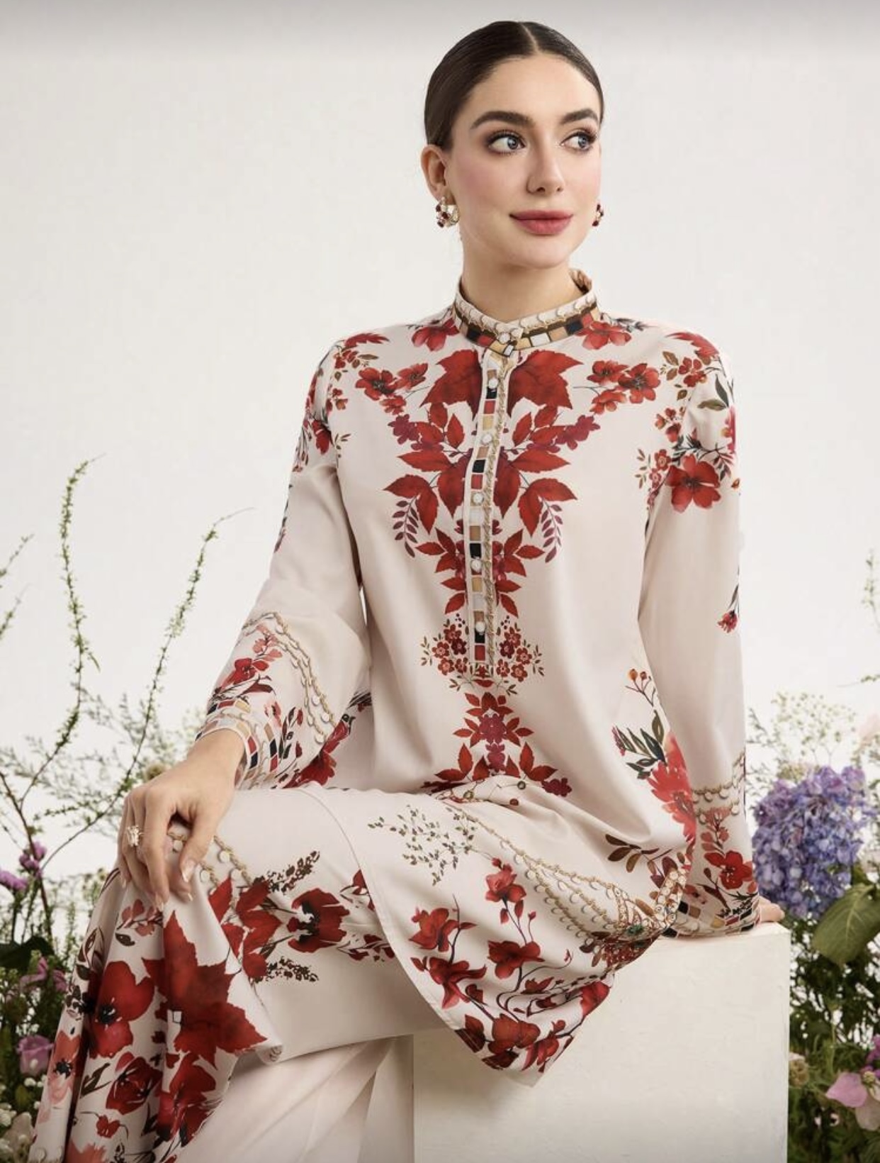 Floral Embroidered Two-Piece Suit