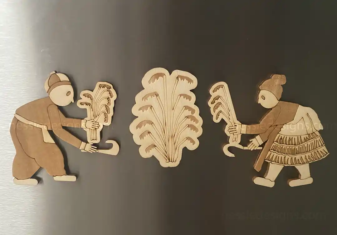 Wooden Refrigerator Magnets - 3 Pieces (Rice Paddy Couple)