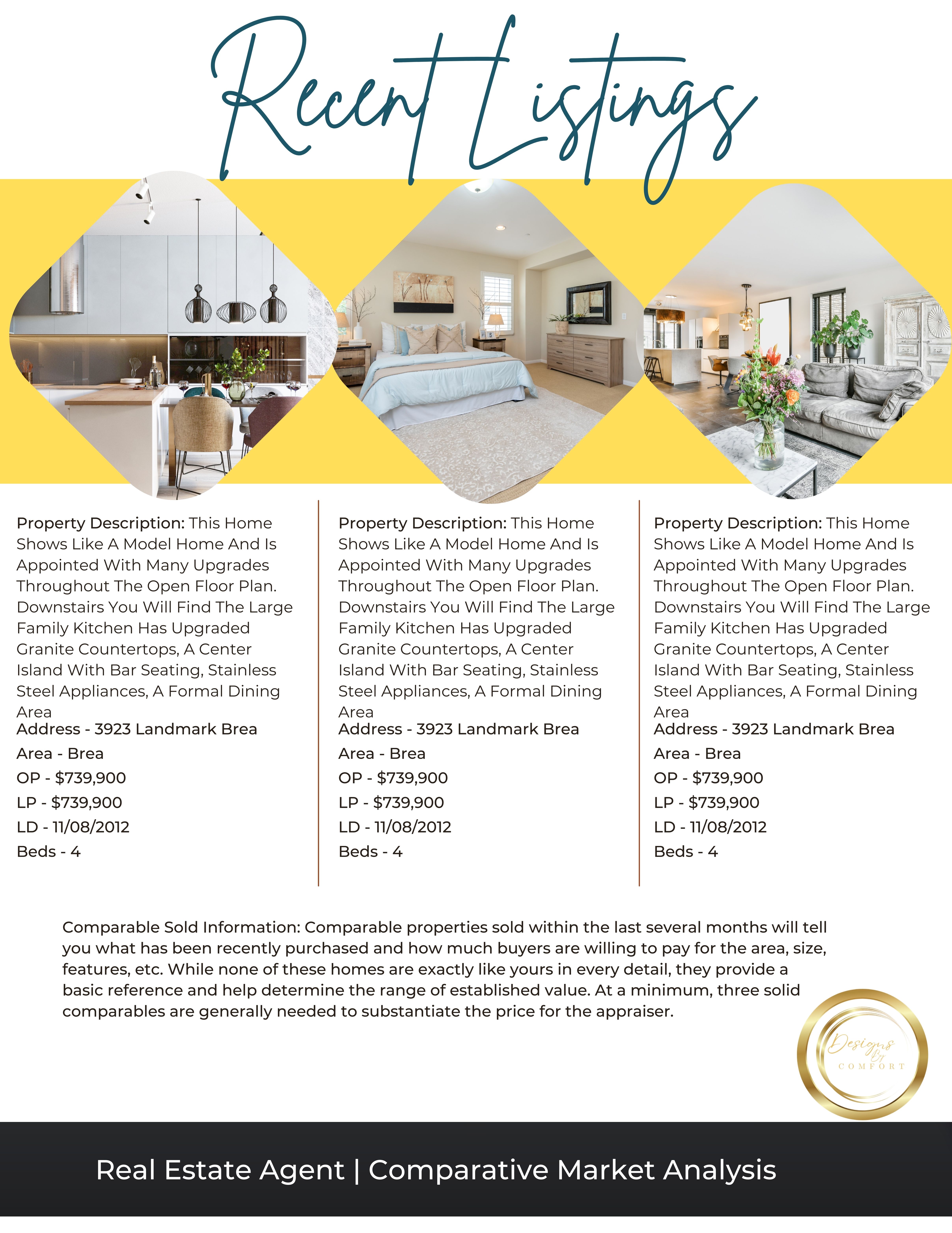Landmark Brea Modern Home Bundle of CMA Packet -- Comparative Market Analysis 