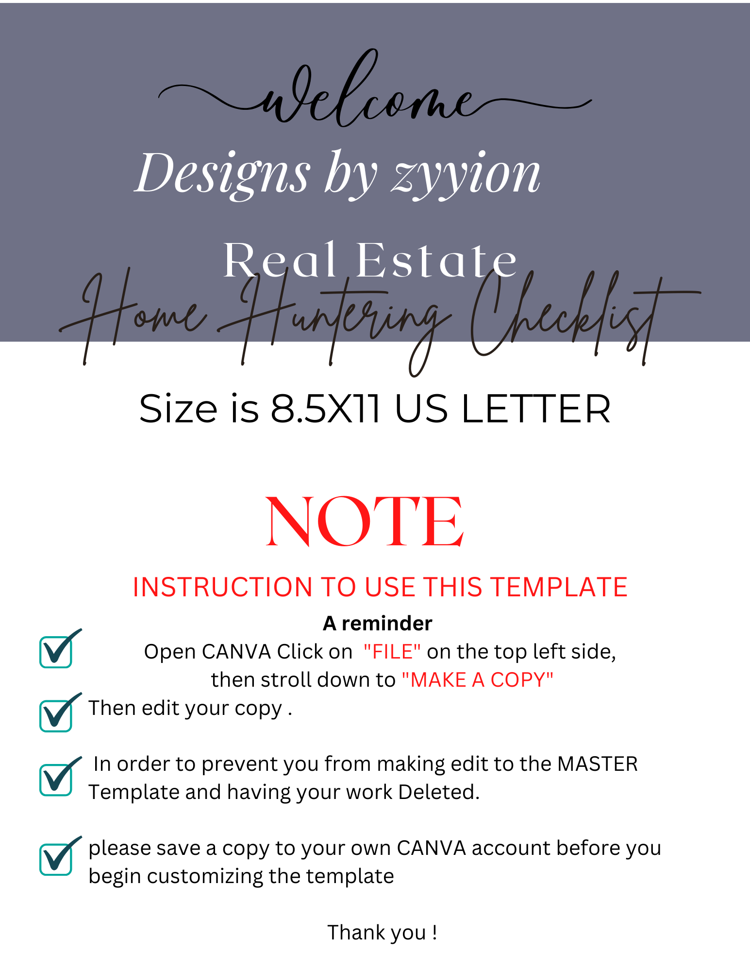 House Hunting Checklist for Home Buyers 8x11