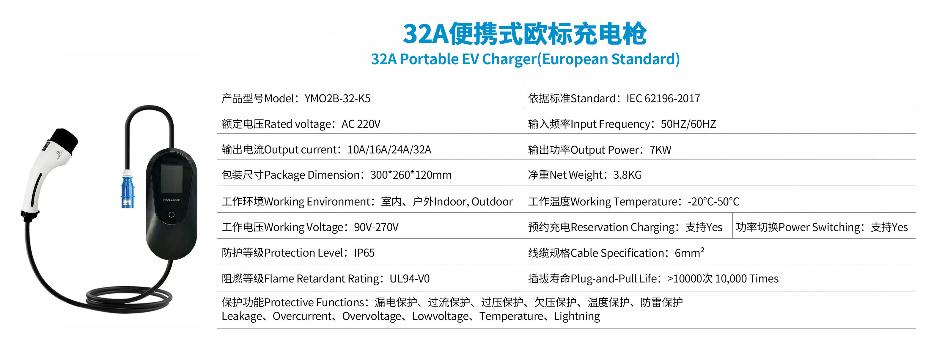 3.5kw - 7kw Electric Vehicle Portable Charging Gun