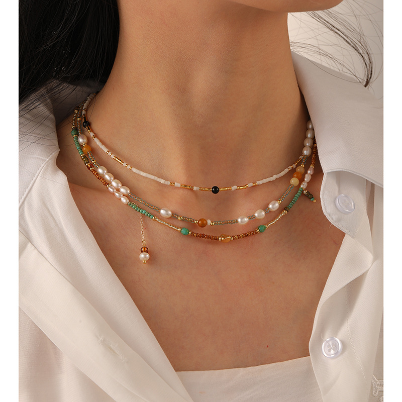 Layered Mini Beaded Colorful Pearl Necklace