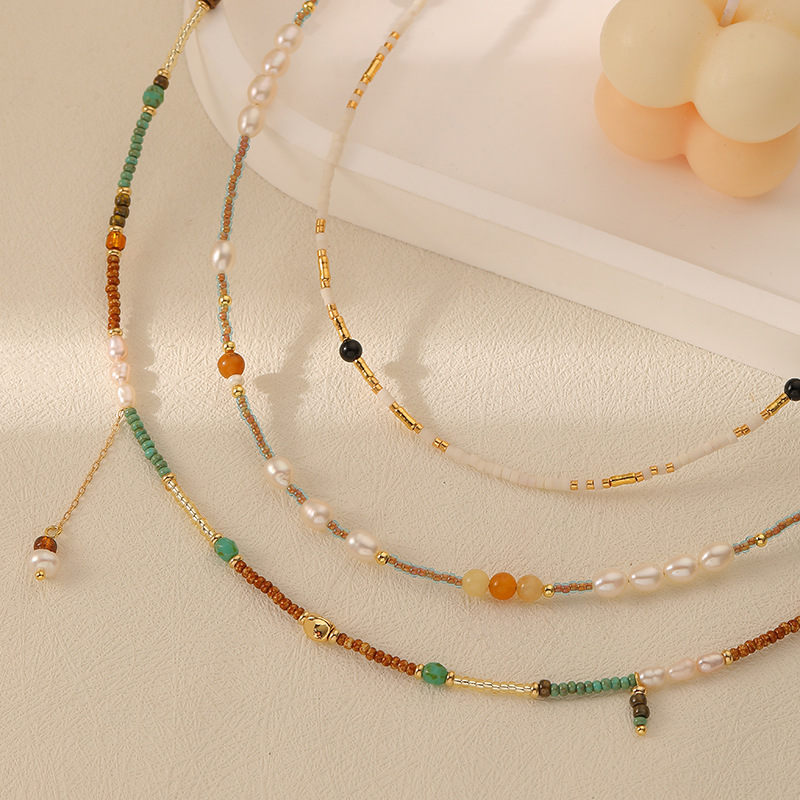 Layered Mini Beaded Colorful Pearl Necklace