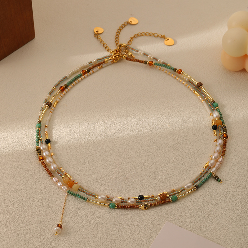 Layered Mini Beaded Colorful Pearl Necklace
