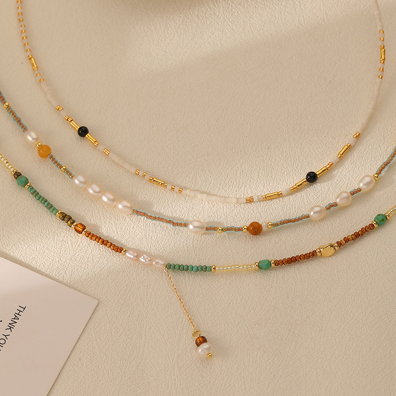 Layered Mini Beaded Colorful Pearl Necklace