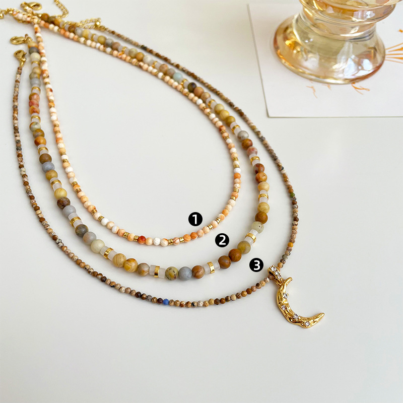 Bohemian Dopamine Moon Pendant Beaded Necklace