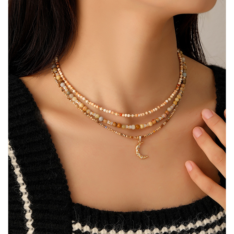 Bohemian Dopamine Moon Pendant Beaded Necklace