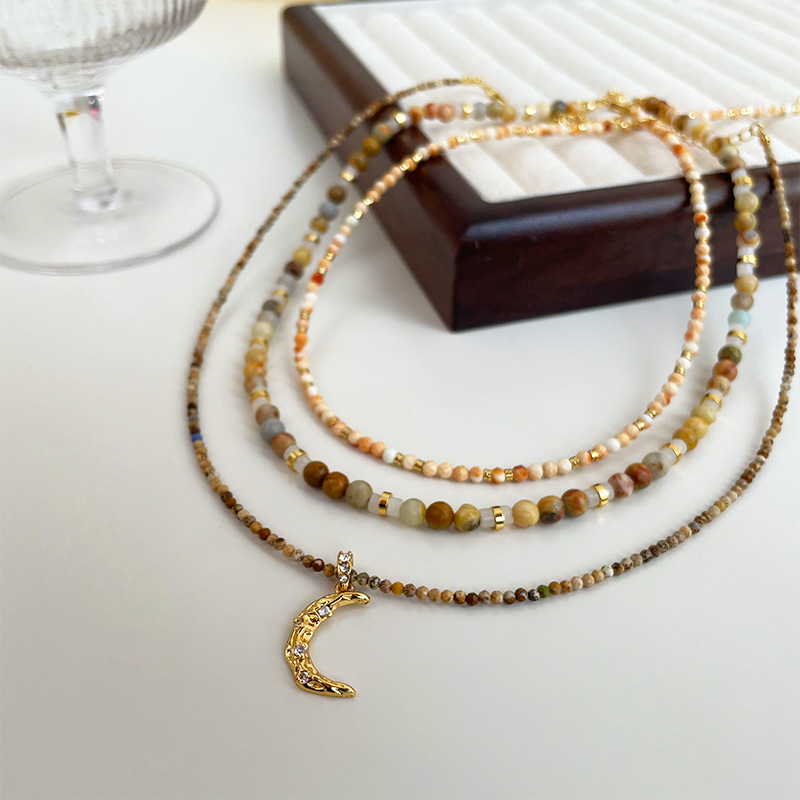 Bohemian Dopamine Moon Pendant Beaded Necklace