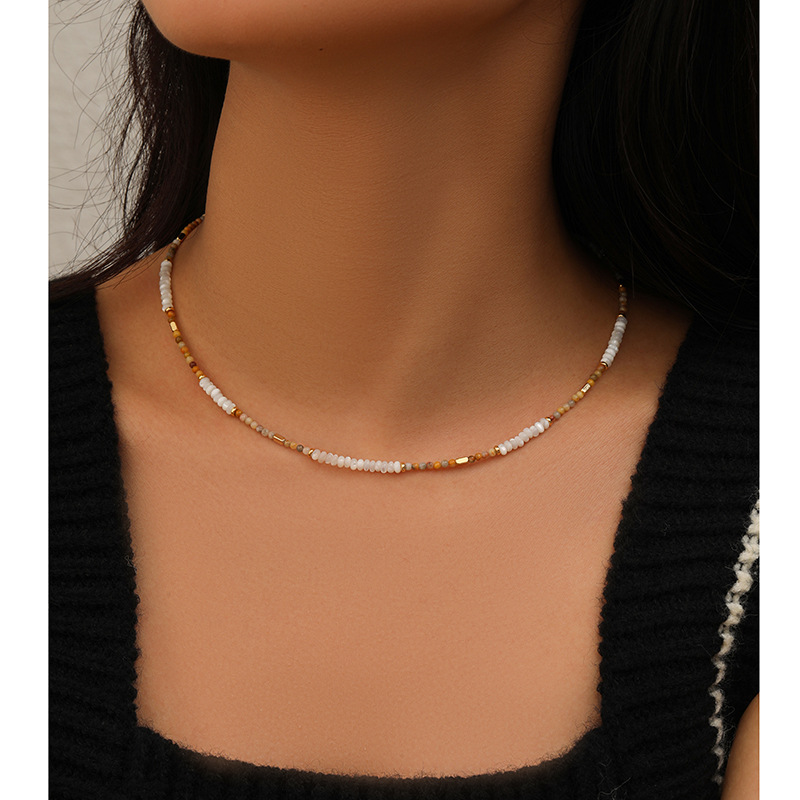 Minimalist Vintage Abacus Bead & Gemstone Necklace 