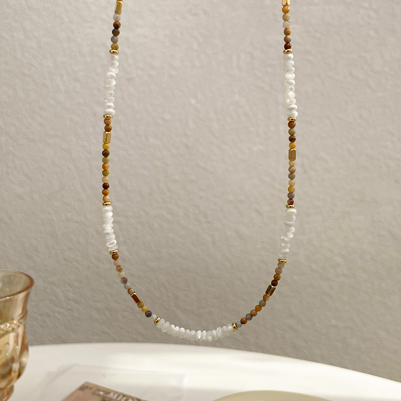 Minimalist Vintage Abacus Bead & Gemstone Necklace 