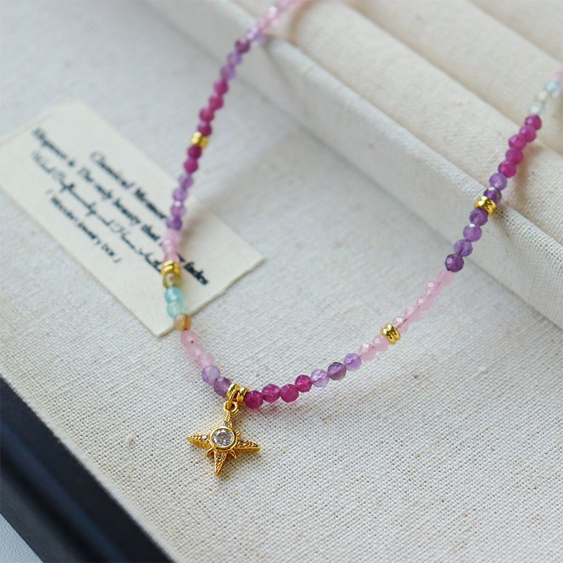 Vintage Lavender Gemstone Cross Beaded Necklace