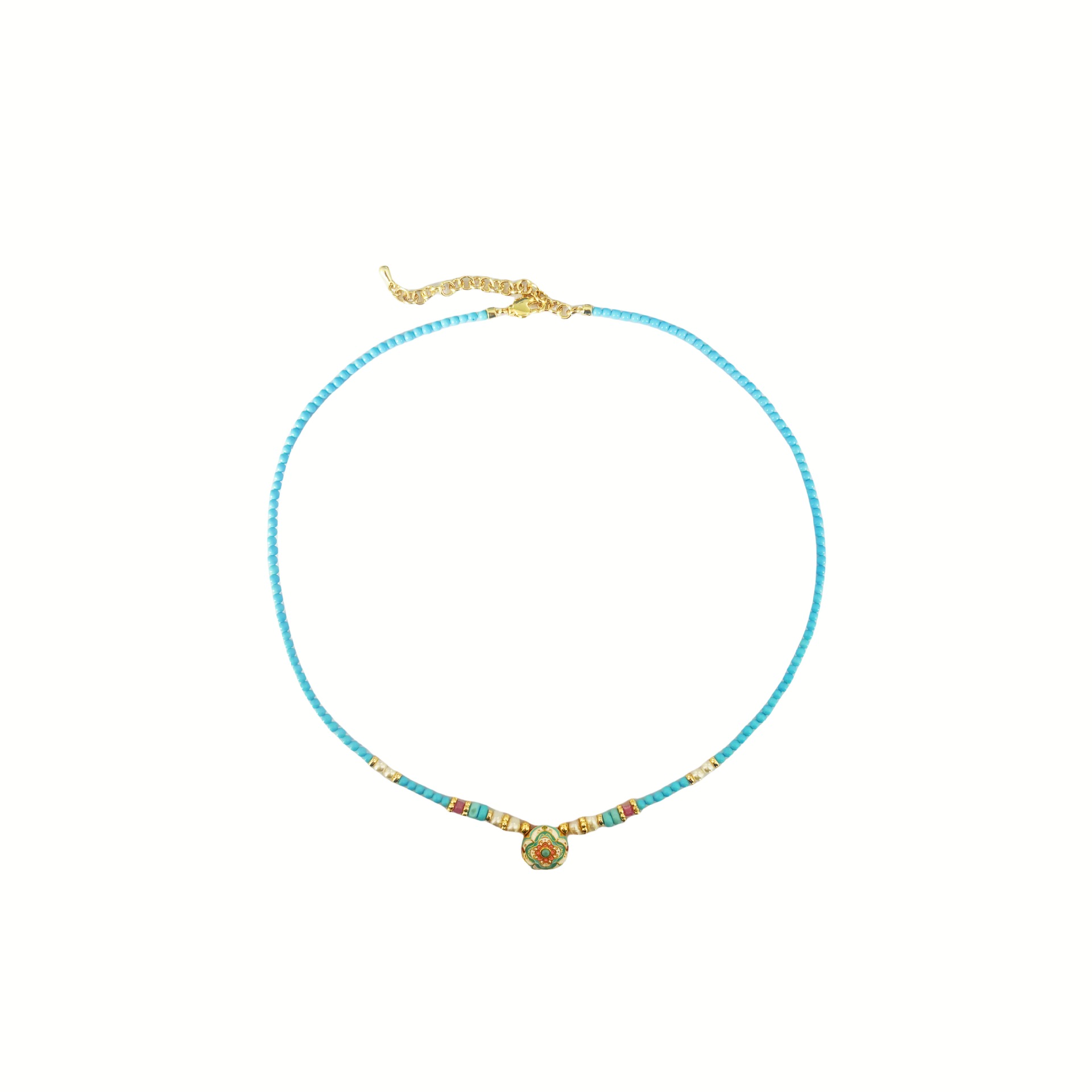 Neo-Chinese Cloisonné Enamel & Turquoise Necklace