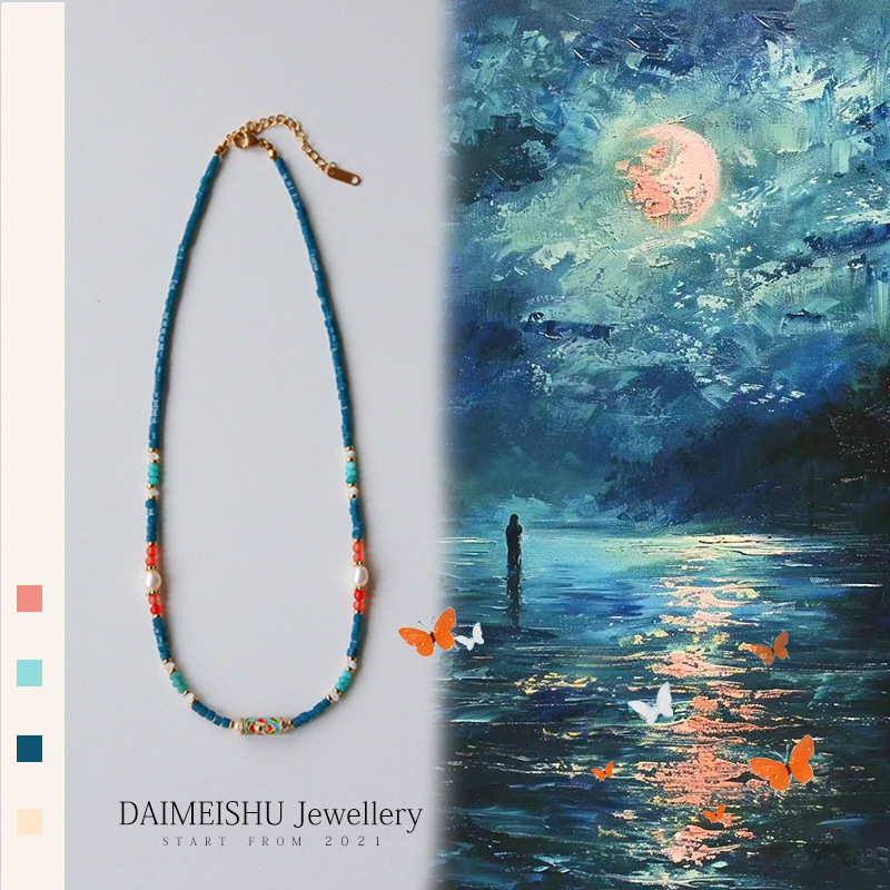 Neo-Chinese Drip-Glaze Floral & Gemstone Necklace