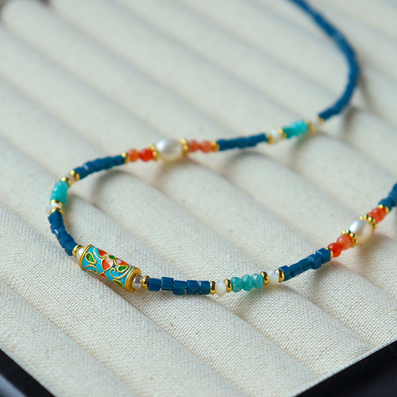 Neo-Chinese Drip-Glaze Floral & Gemstone Necklace