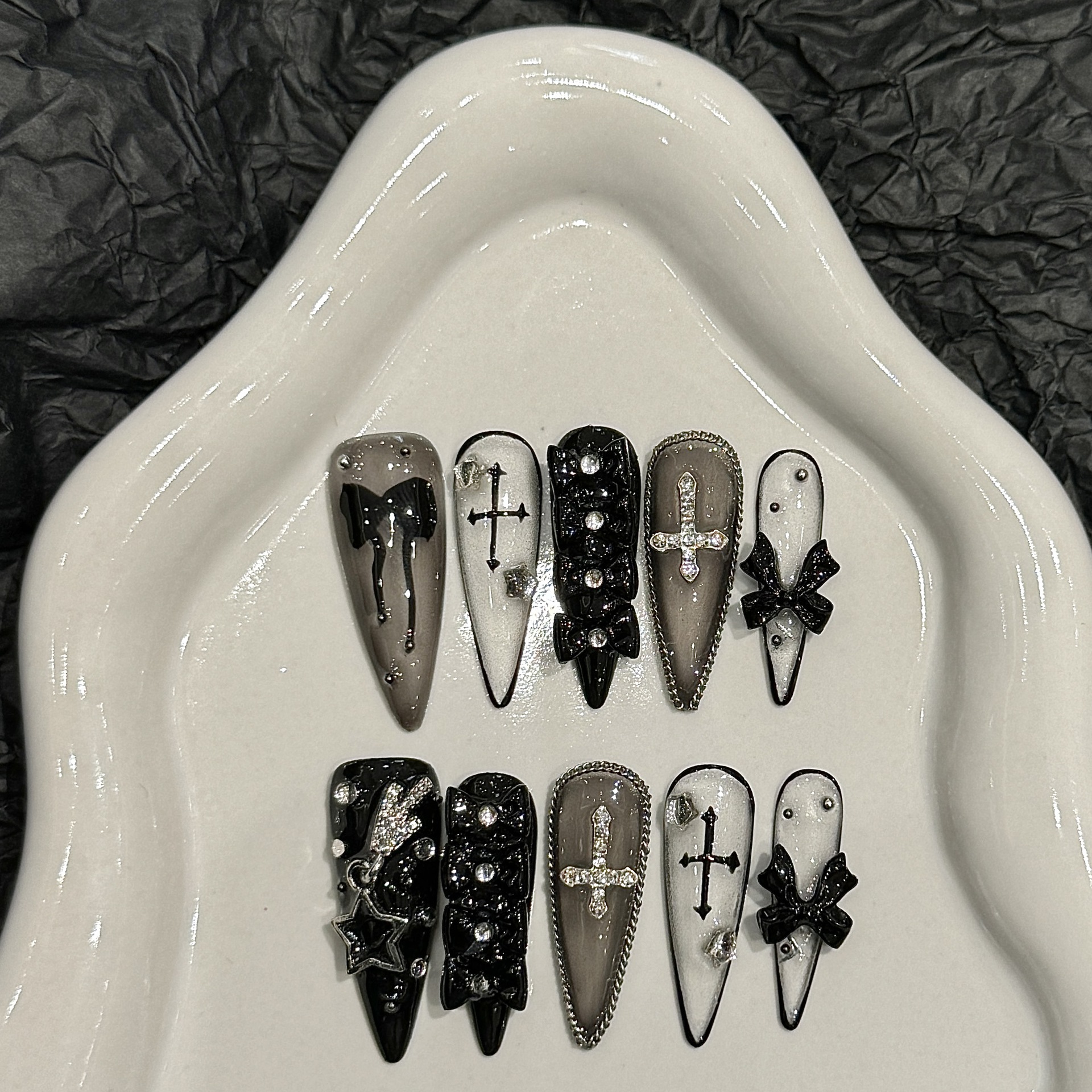 Gothic Black and White Press-On Nails