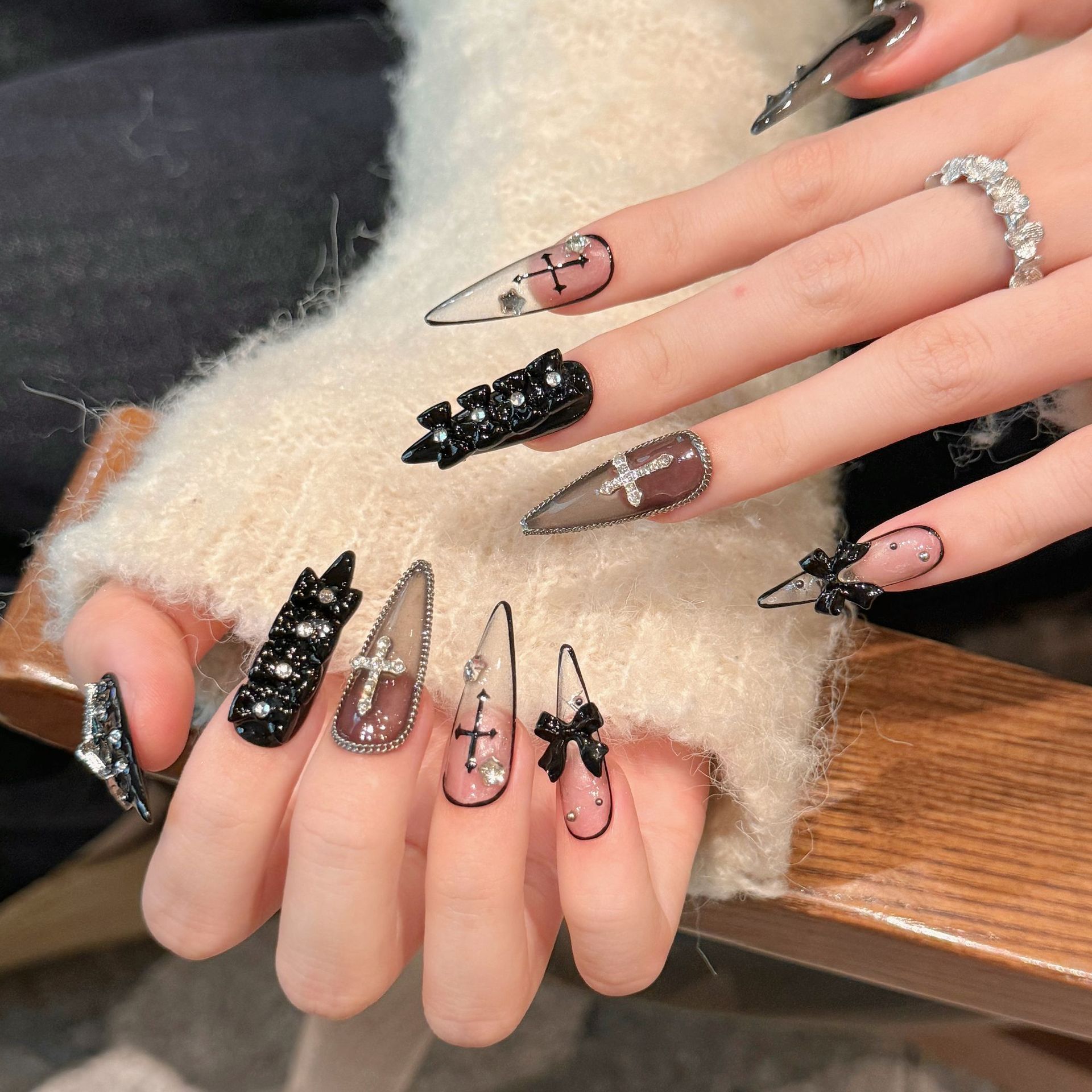 Gothic Black and White Press-On Nails