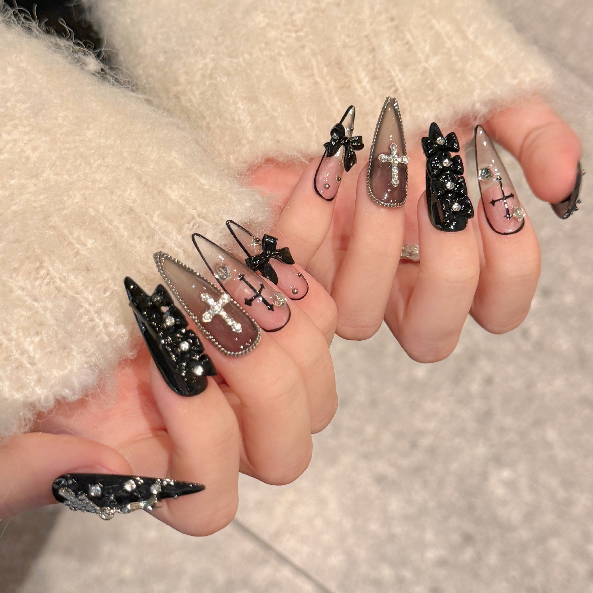 Gothic Black and White Press-On Nails